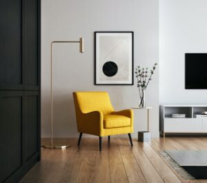 monochromatic room with yellow chair 300x265 - monochromatic-room-with-yellow-chair